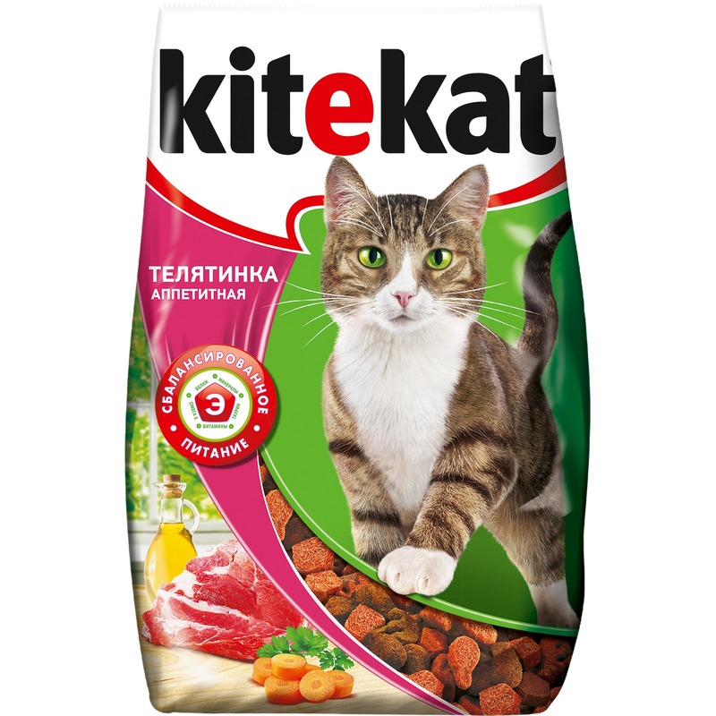 Kitekat полнорационный сухой корм для кошек, с аппетитной телятинкой - 1,9 кг