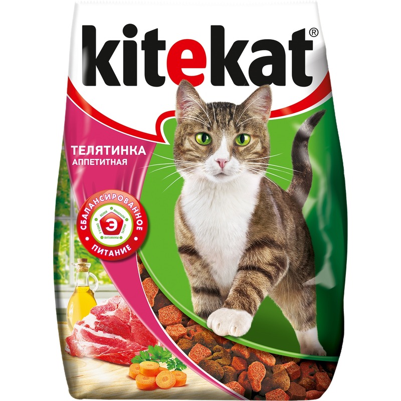 цена Kitekat полнорационный сухой корм для кошек, с аппетитной телятинкой - 350 г