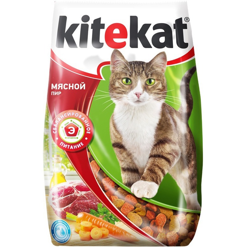 цена Kitekat Мясной Пир полнорационный сухой корм для кошек, с говядиной