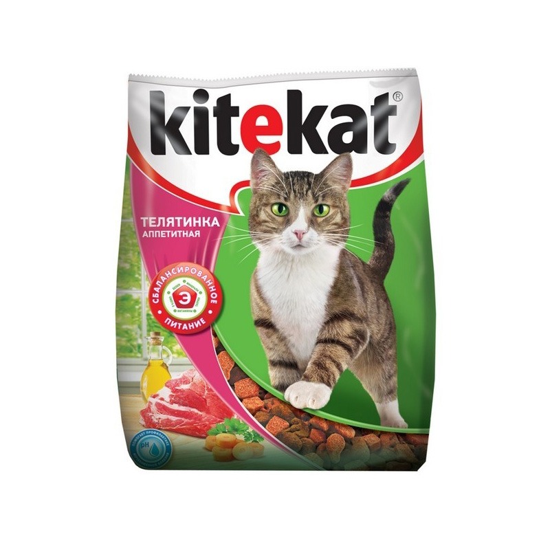 цена Kitekat полнорационный сухой корм для кошек, с аппетитной телятинкой