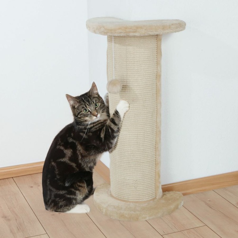 Когтеточка Trixie Lorca для кошек угловая 37х27х75 см с игрушкой бежевая lion когтеточка lm5679us для кошек ковролиновая угловая