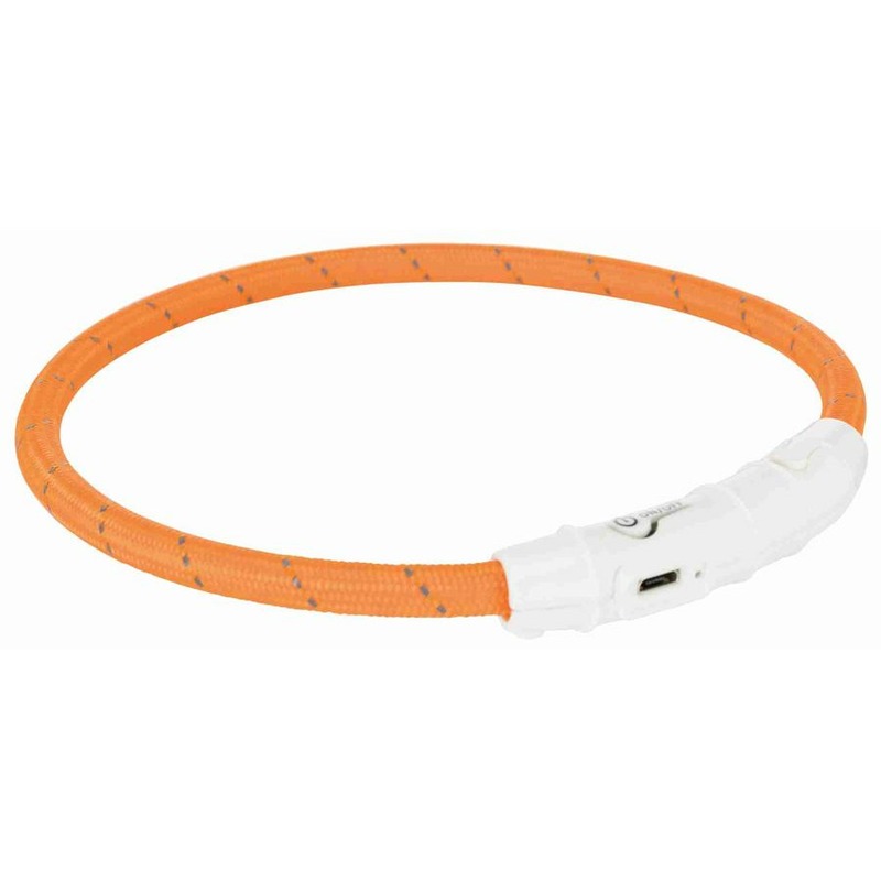 цена Trixie светящийся ошейник для собак мигающий, с USB M–L 45 см/ф7 мм оранжевое
