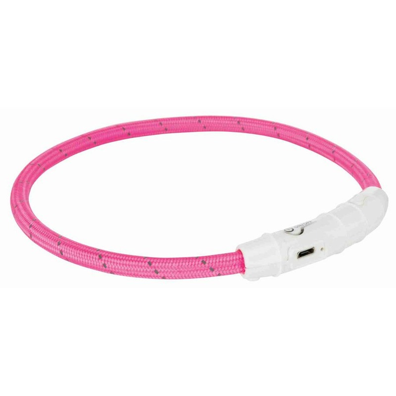 Trixie светящийся ошейник для собак мигающий, с USB XS–S 35 см/ф7 мм розовое trixie мигающее кольцо для собак usb силикон xs–xl 70 см ф 10 мм красное