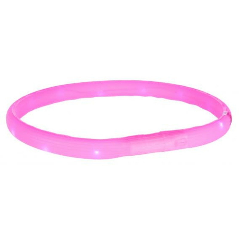 Trixie светящийся ошейник для собак, с USB L–XL 70 см/ф18 мм розовое