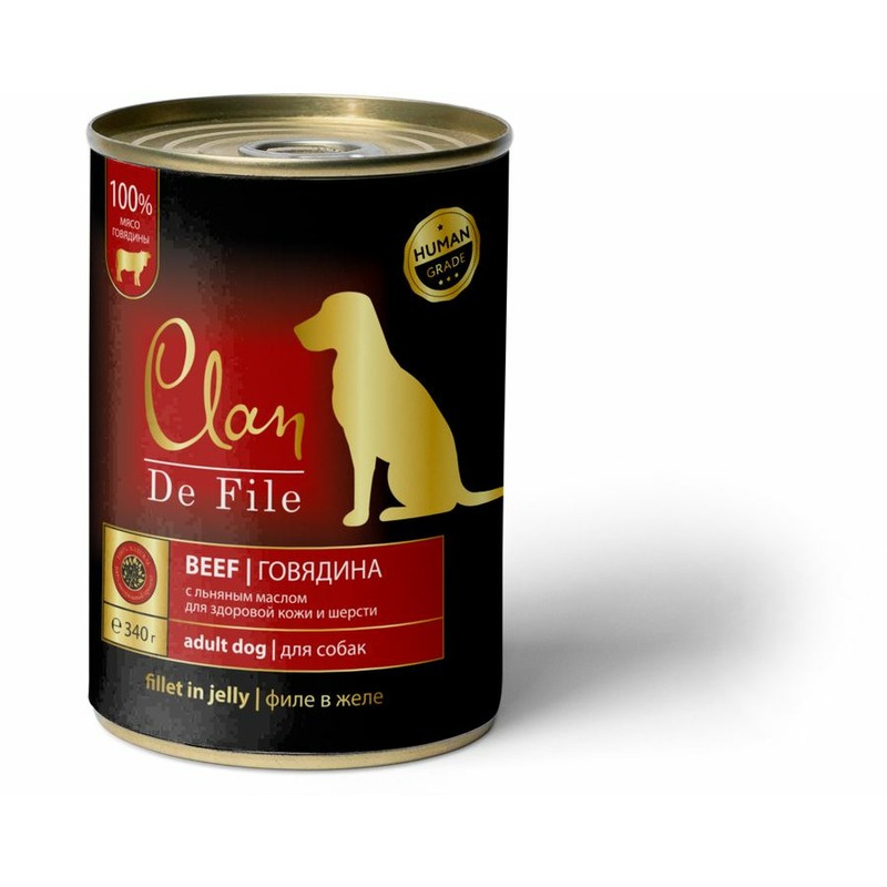 Clan De File полнорационный влажный корм для собак, с говядиной, кусочки в желе, в консервах - 340 г