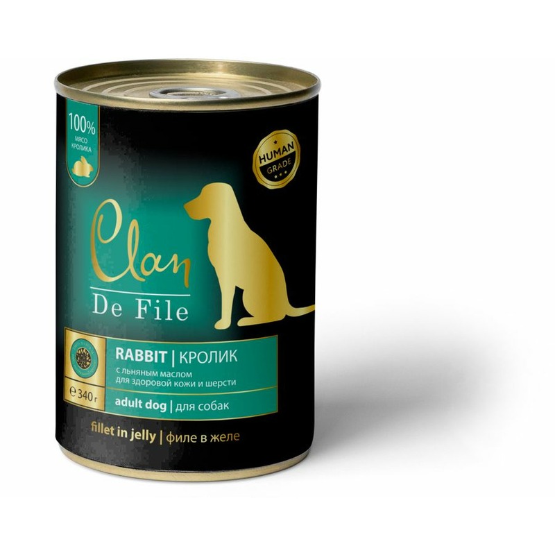 Clan De File полнорационный влажный корм для собак, с кроликом, кусочки в желе, в консервах - 340 г