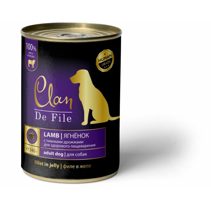 Clan De File полнорационный влажный корм для собак, с ягненком, кусочки в желе, в консервах - 340 г clan de file полнорационный влажный корм для собак с уткой кусочки в желе в консервах 100 г