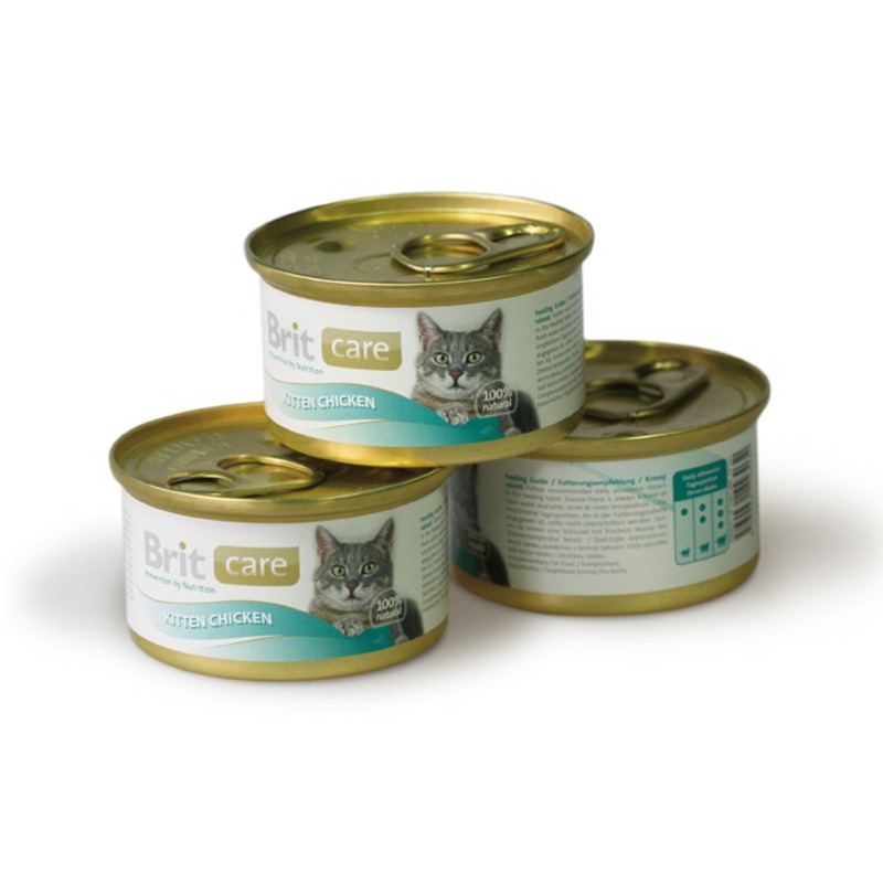 цена Brit Care Kitten Chicken влажный корм для котят, с цыпленком и рисом, кусочки в желе, в консервах - 80 г