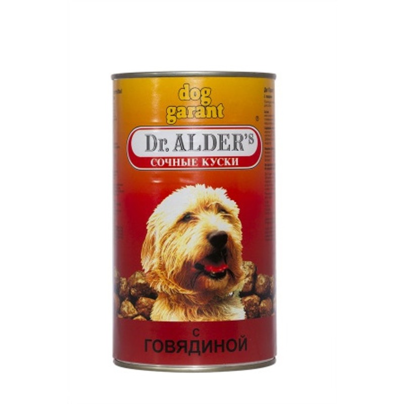 цена Dr. Alders Dog Garant полнорационный влажный корм для собак, с говядиной, кусочки в соусе, в консервах - 1230 г