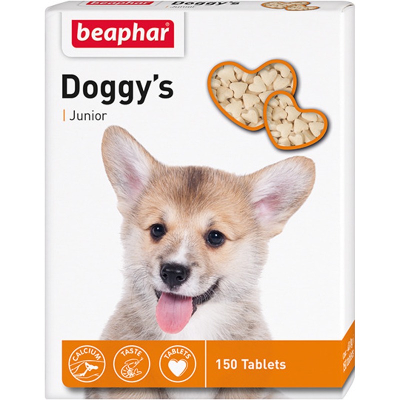 Лакомство Beaphar Doggy`s Junior для щенков витаминизированное сердечки - 150 таб добавка в корм beaphar doggy s mix 180 таб х 1