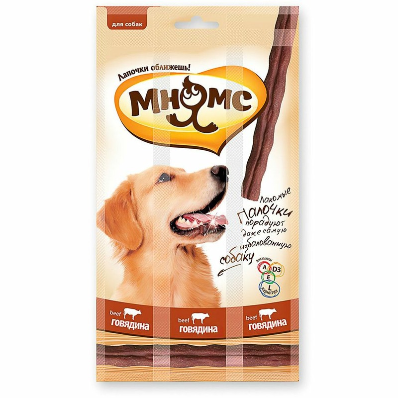 цена Мнямс лакомство для собак, лакомые палочки с говядиной - 15 г, 3 шт в упаковке