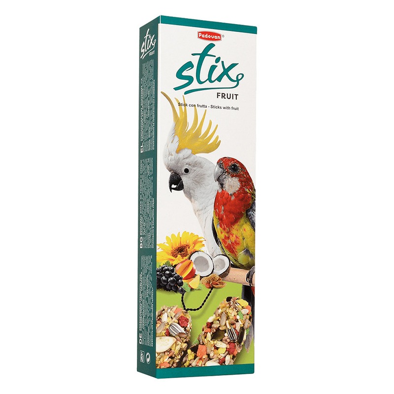 цена Лакомство палочки Padovan Stix parrots для крупных попугаев фруктовые - 150 г