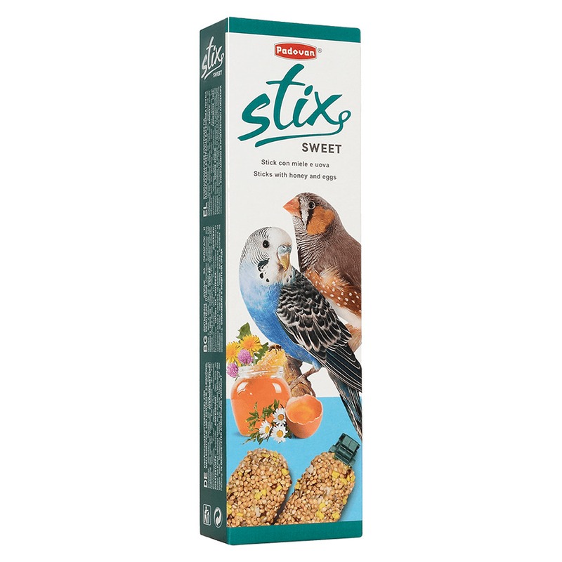 цена Лакомство палочки Padovan Stix Sweet для попугаев и экзотических птиц с медом и яйцом - 80 г