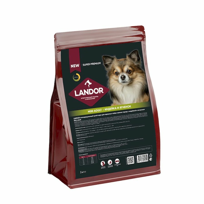 Landor полнорационный сухой корм для собак мелких пород, c индейкой и ягненком - 3 кг
