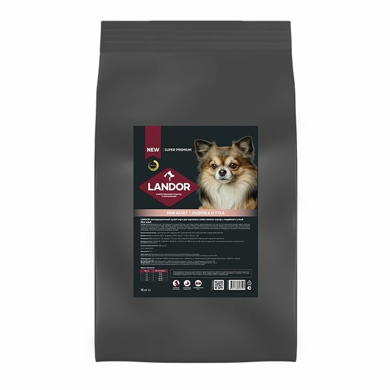Landor сухой корм для взрослых собак мелких пород полнорационный, c индейкой и уткой