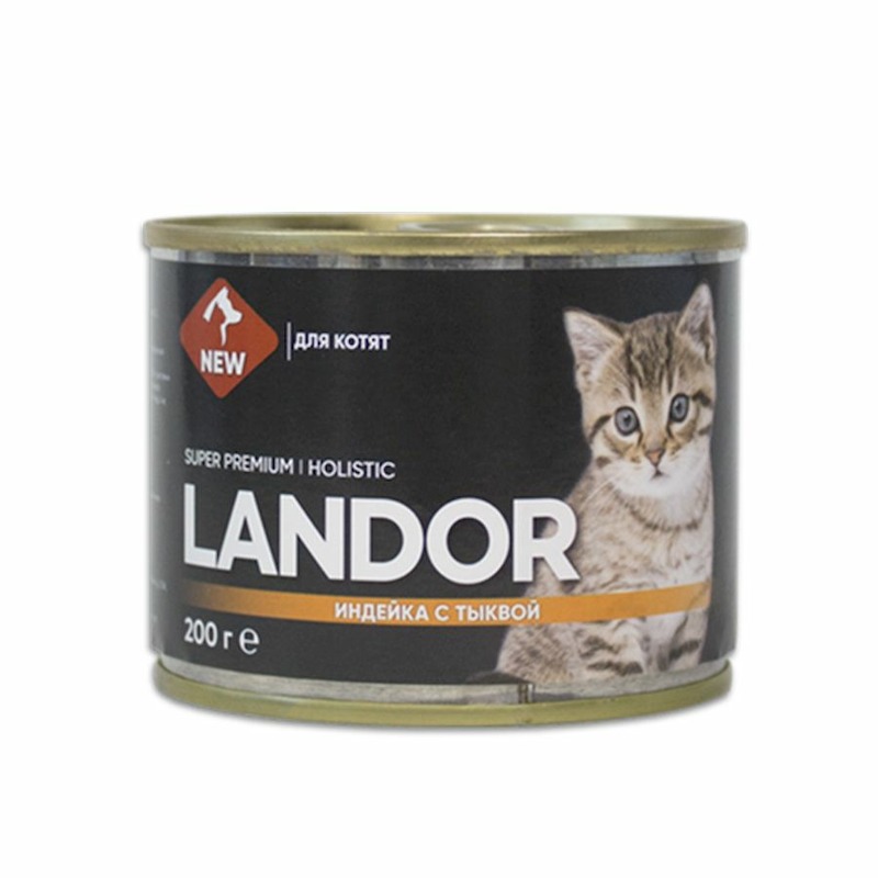 цена Landor полнорационный влажный корм для котят, паштет с индейкой и тыквой, в консервах