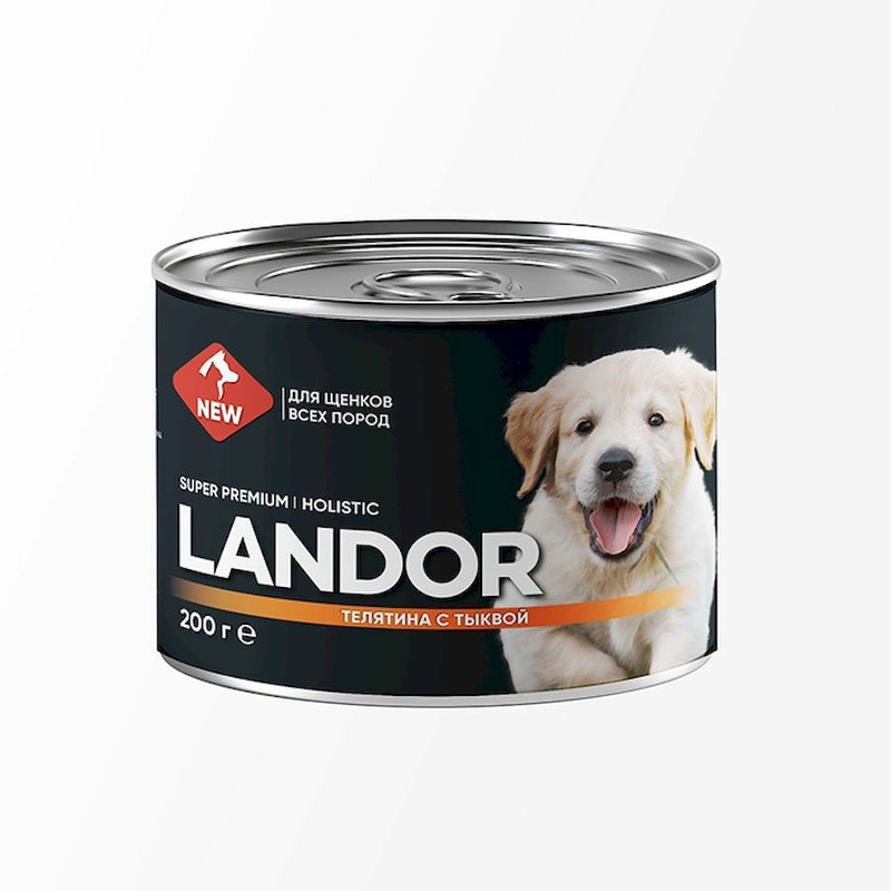 цена Landor полнорационный влажный корм для щенков, паштет с телятиной и тыквой, в консервах - 200 г
