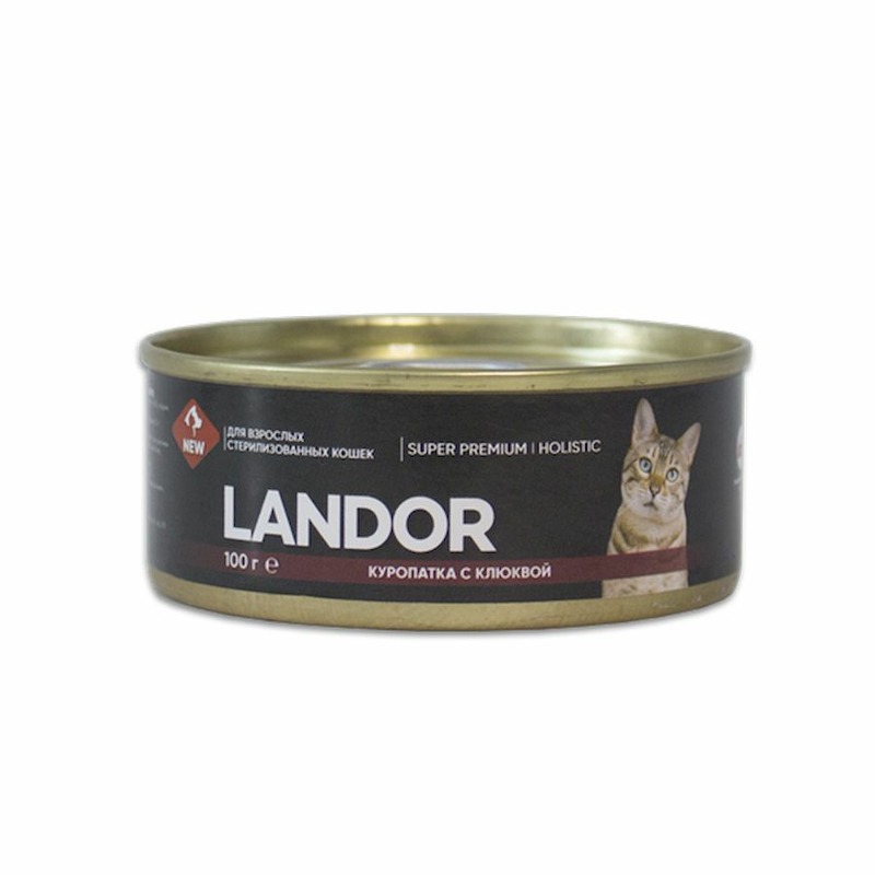 Landor полнорационный влажный корм для стерилизованных кошек, паштет с куропаткой и клюквой, в консервах - 100 г landor sterilized
