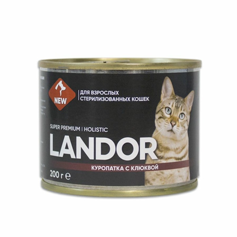 цена Landor полнорационный влажный корм для стерилизованных кошек, паштет с куропаткой и клюквой, в консервах