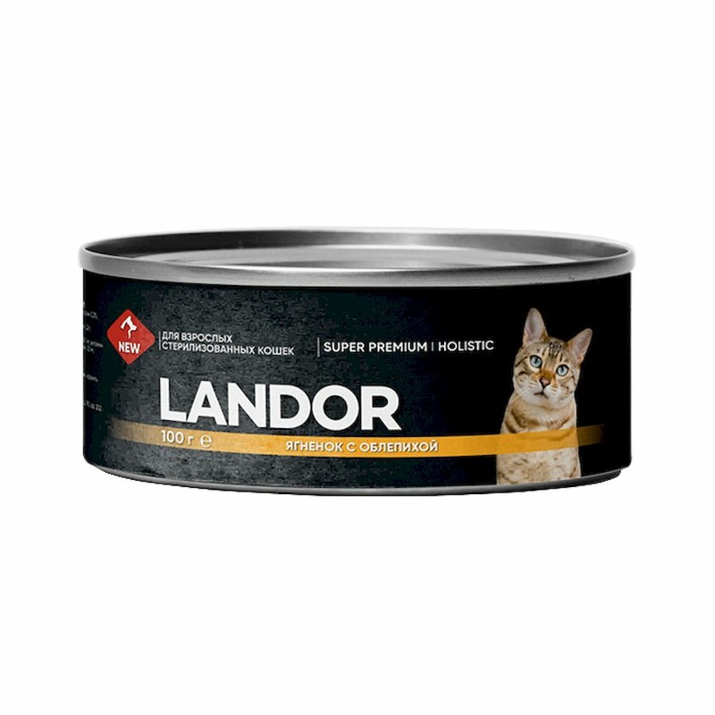 цена Landor полнорационный влажный корм для стерилизованных кошек, паштет с ягненом и облепихой, в консервах - 100 г