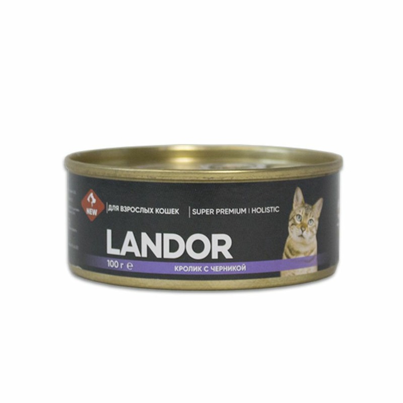 Landor полнорационный влажный корм для кошек, паштет с кроликом и черникой, в консервах - 100 г
