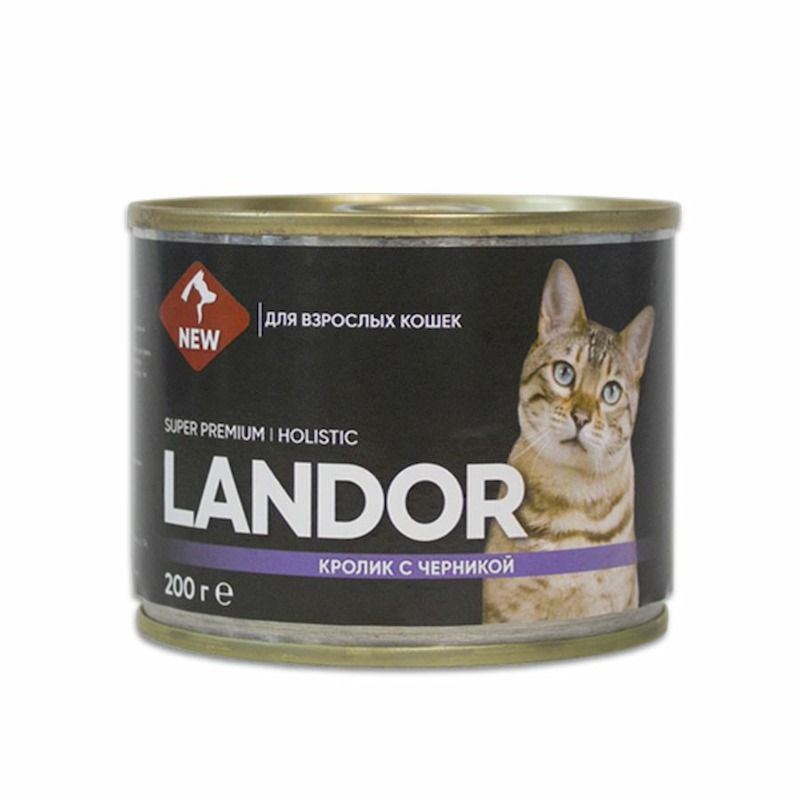 Landor полнорационный влажный корм для кошек, паштет с кроликом и черникой, в консервах landor sterilized