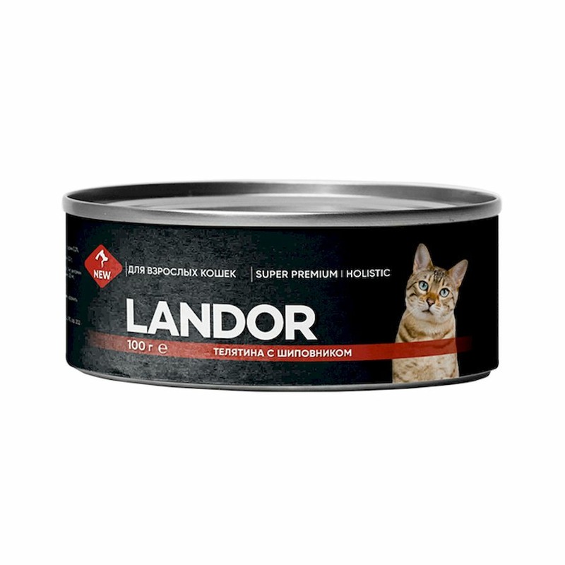 цена Landor полнорационный влажный корм для кошек, паштет с телятиной и шиповником, в консервах - 100 г