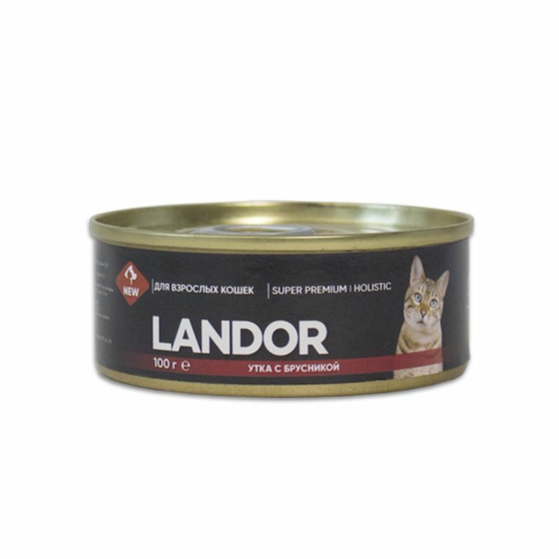цена Landor полнорационный влажный корм для кошек, паштет с уткой и брусникой, в консервах - 100 г