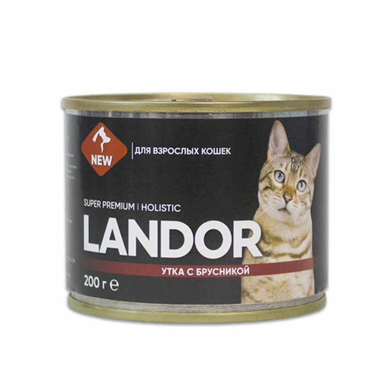 LANDOR Landor полнорационный влажный корм для кошек, паштет с уткой и брусникой, в консервах