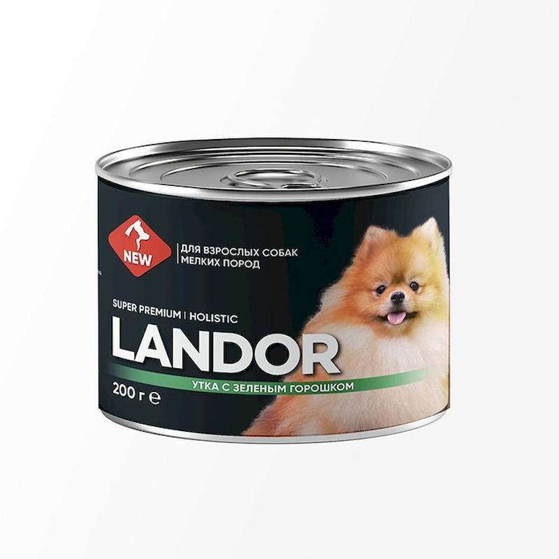 Landor полнорационный влажный корм для собак мелких пород, паштет с уткой и зеленым горошком, в консервах - 200 г влажный корм для собак brit утка 1 уп х 14 шт х 100 г для мелких пород