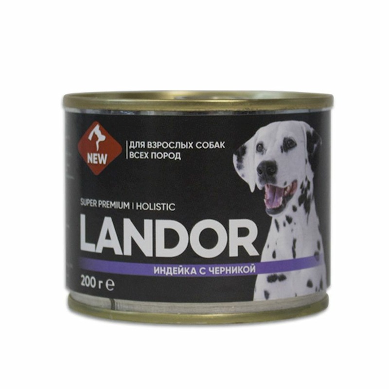 Landor полнорационный влажный корм для собак, паштет с индейкой и черникой, в консервах - 200 г landor sterilized