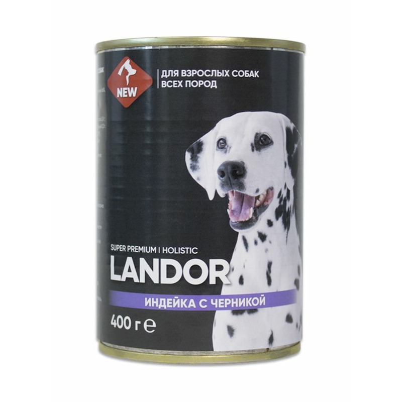 Landor полнорационный влажный корм для собак, паштет с индейкой и черникой, в консервах сore 95 влажный корм для собак паштет с индейкой и капустой в консервах 400 г
