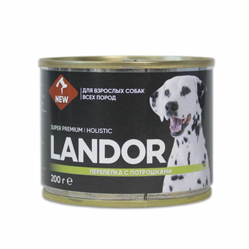 Landor полнорационный влажный корм для собак, паштет с перепелкой и потрошками, в консервах - 200 г landor landor влажный корм для взрослых собак всех пород с ягненоком и брусникой в консервах 200 г