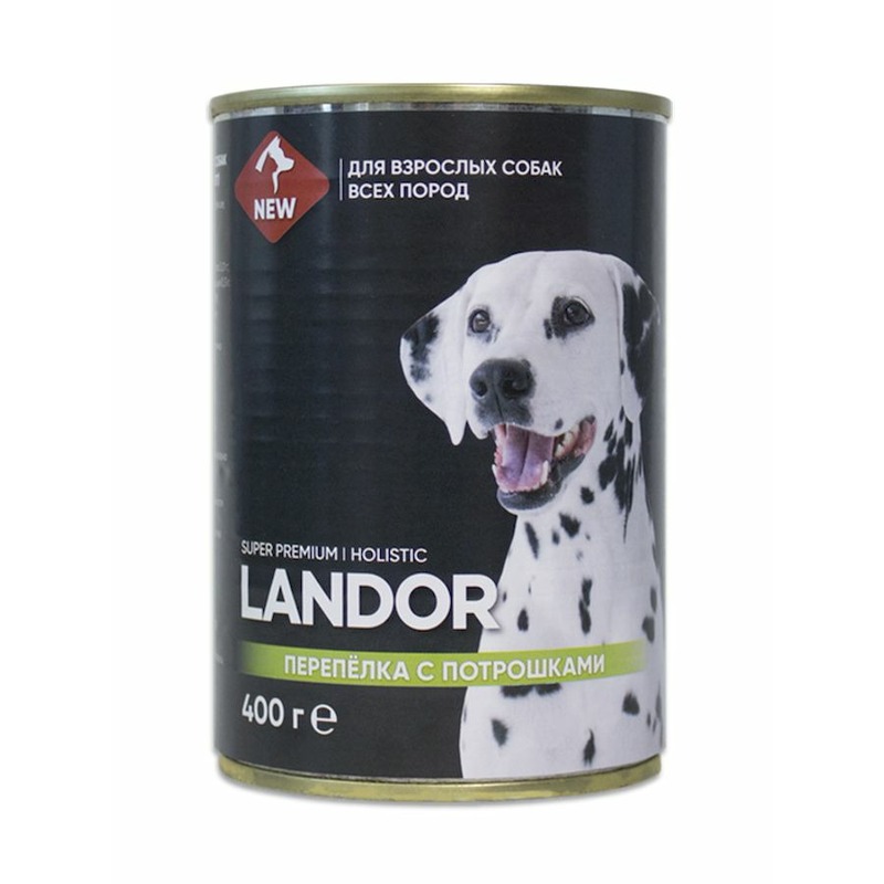 Landor полнорационный влажный корм для собак, паштет с перепелкой и потрошками, в консервах