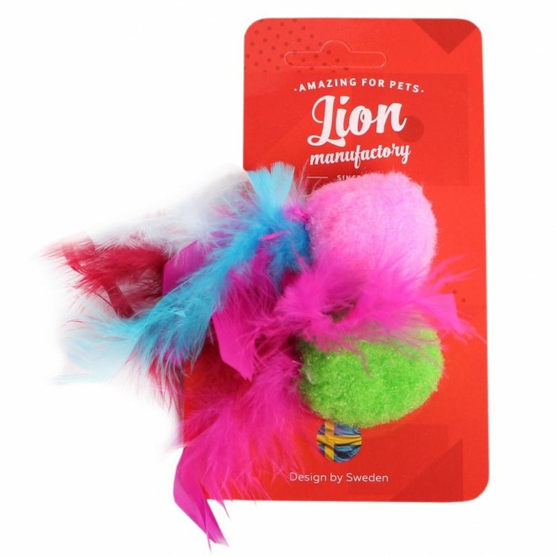 цена Lion игрушка для кошек, Мячик плюш с перышками LMG-K0006-B - 4 см, 2 шт в уп