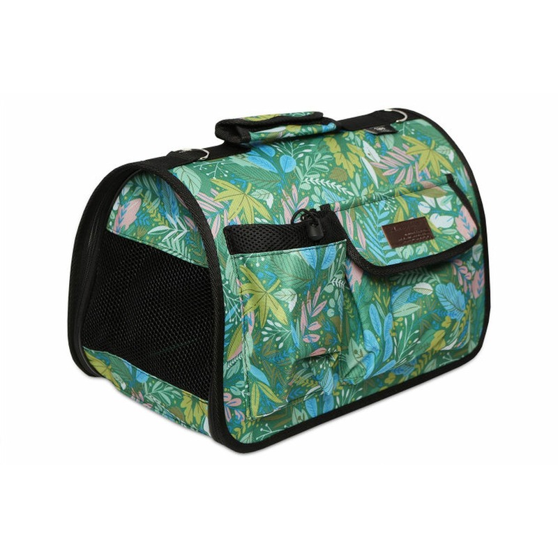 Lion сумка-переноска LM6476 для собак мелких пород и кошек, с карманами, зеленый с принтом - размер 4 (50x31x30 см)