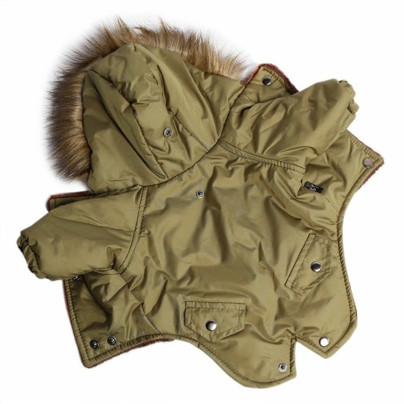 Lion Winter куртка-парка LP052 для собак мелких пород, унисекс, зимний, хаки - M (спина 25-26 см)