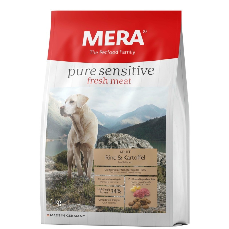 Mera Pure Sensitive Adult Rind & Kartoffel High Protein полнорационный сухой корм для собак с повышенным уровнем активности, с говядиной и картофелем - 1 кг