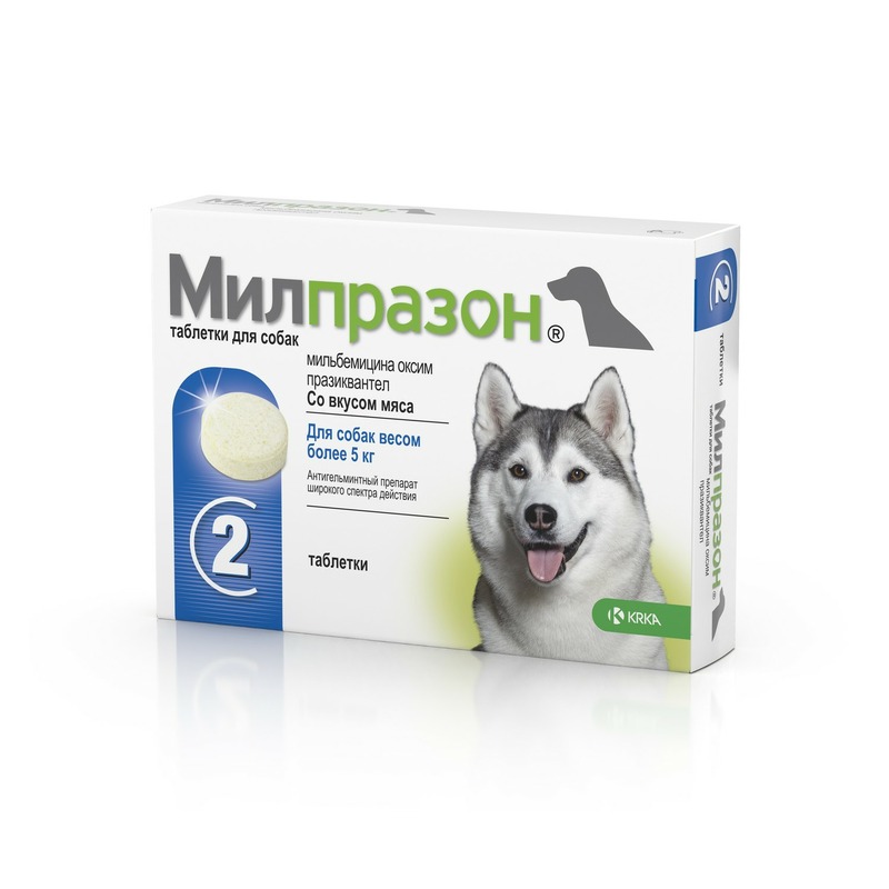 Милпразон (KRKA) антигельминтик для собак крупных пород 2 шт милпразон krka антигельминтик для собак маленьких пород до 5 кг 2 шт