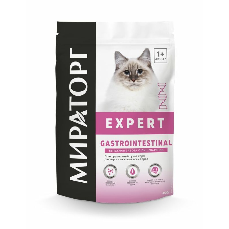 Мираторг Expert Gastrointestinal полнорационный сухой корм для кошек «Бережная забота о пищеварении» - 400 г