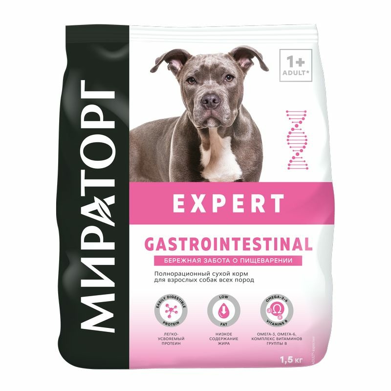 цена Мираторг Expert Gastrointestinal полнорационный сухой корм для собак «Бережная забота о пищеварении» - 1,5 кг