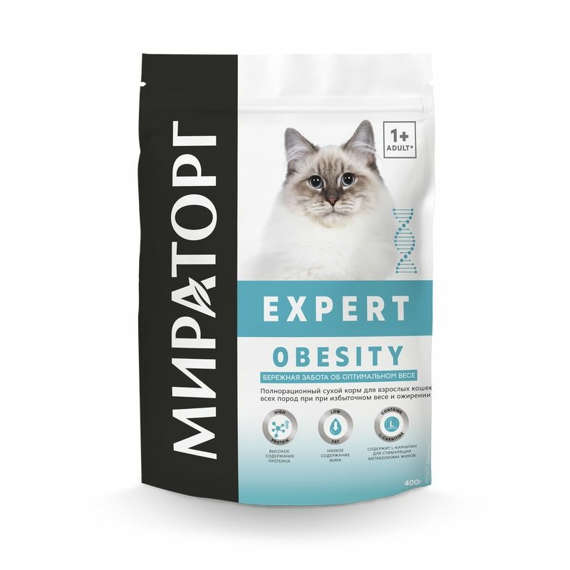 Мираторг Expert Obesity полнорационный сухой корм для кошек «Бережная забота об оптимальном весе» - 400 г
