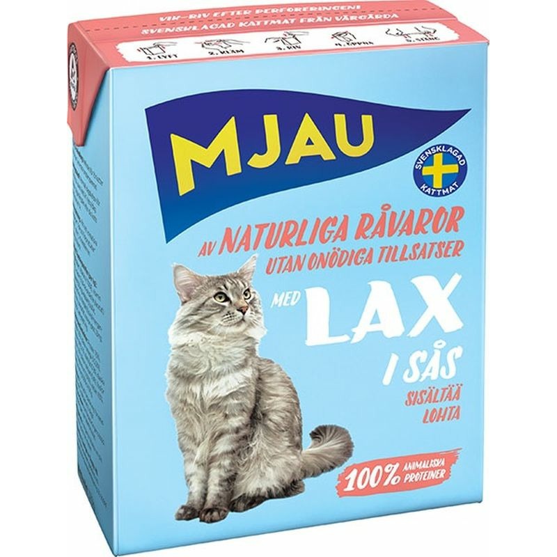 Mjau полнорационный влажный корм для кошек, с лососем, кусочки в соусе, тетра пак - 370 г 44711