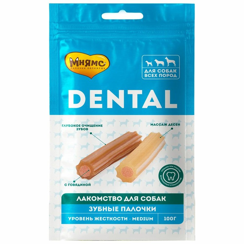Мнямс Dental лакомство для собак, зубные палочки с говядиной - 100 г лакомство для собак мнямс dental зубные косточки 70г