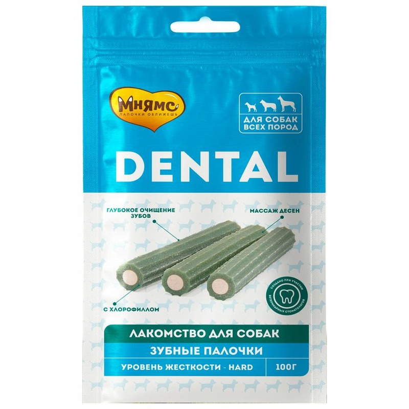 Мнямс Dental лакомство для собак, зубные палочки с хлорофиллом - 100 г лакомство для собак мнямс dental зубные косточки 70г