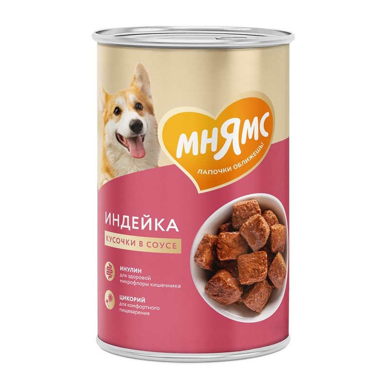 Мнямс Комфортное пищеварение полнорационный влажный корм для собак, с индейкой, кусочки в соусе, в консервах - 400 г
