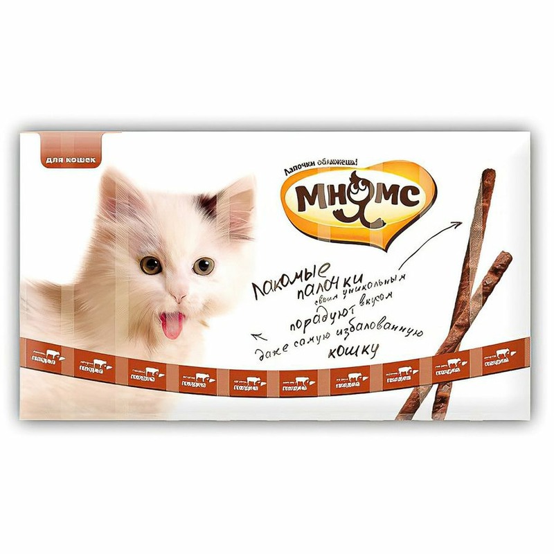 цена Мнямс лакомство для кошек, лакомые палочки с говядиной и печенью, 13,5 см - 5 г