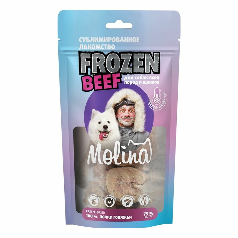 molina frozen beef сублимированное лакомство для собак и щенков уши говяжьи 50 г Molina Frozen Beef сублимированное лакомство для собак и щенков, почки говяжьи - 60 г