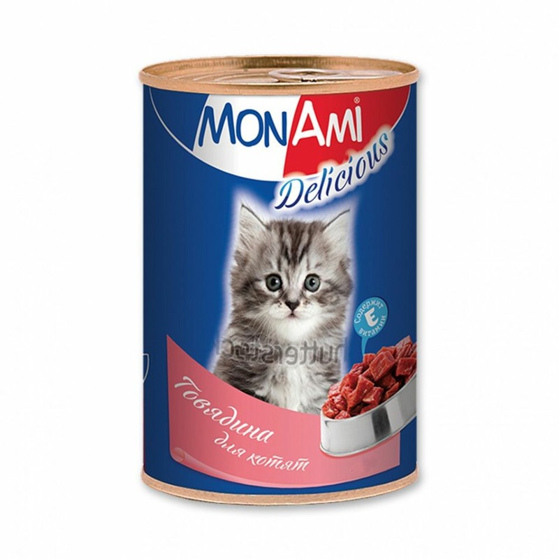 MonAmi влажный корм для котят, фарш из говядины, в консервах - 350 г трапеза влажный корм для щенков фарш из говядины и индейки в консервах 350 г