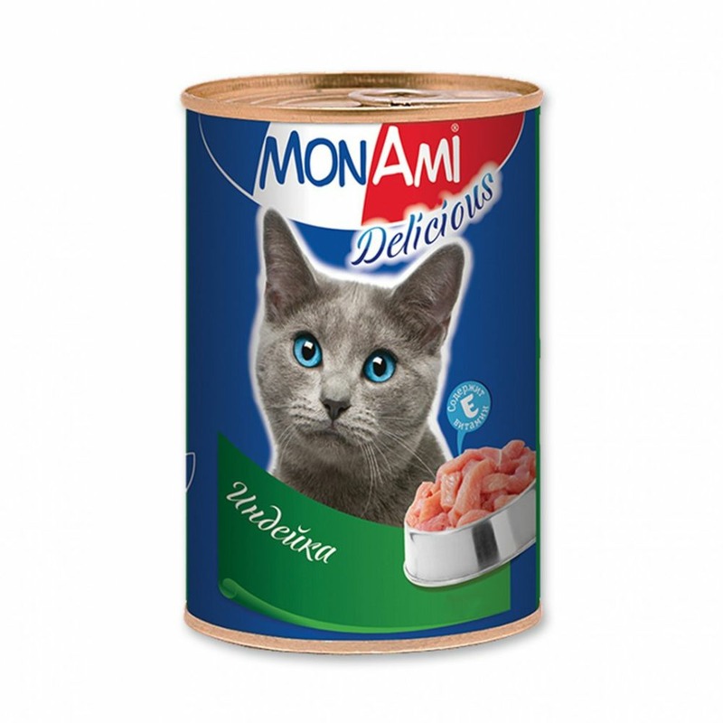 цена MonAmi влажный корм для кошек, фарш из индейки, в консервах - 350 г